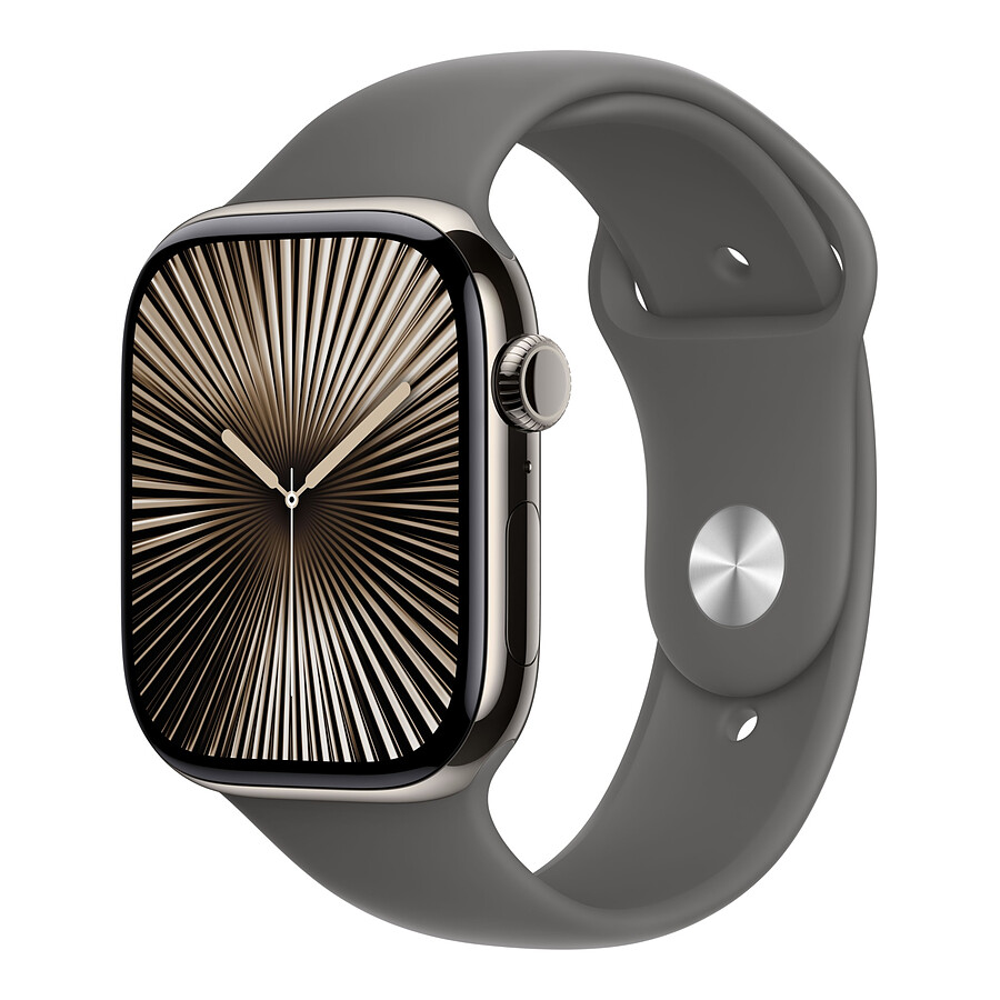 Apple Watch Series 10 GPS + Cellular - Titane Naturel - Bracelet Sport Gris Minéral - 46 mm - Taille M/L