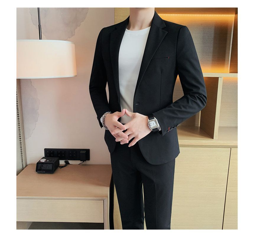 Deepwood - Set: Effen blazer met één knoop + cropped pantalon