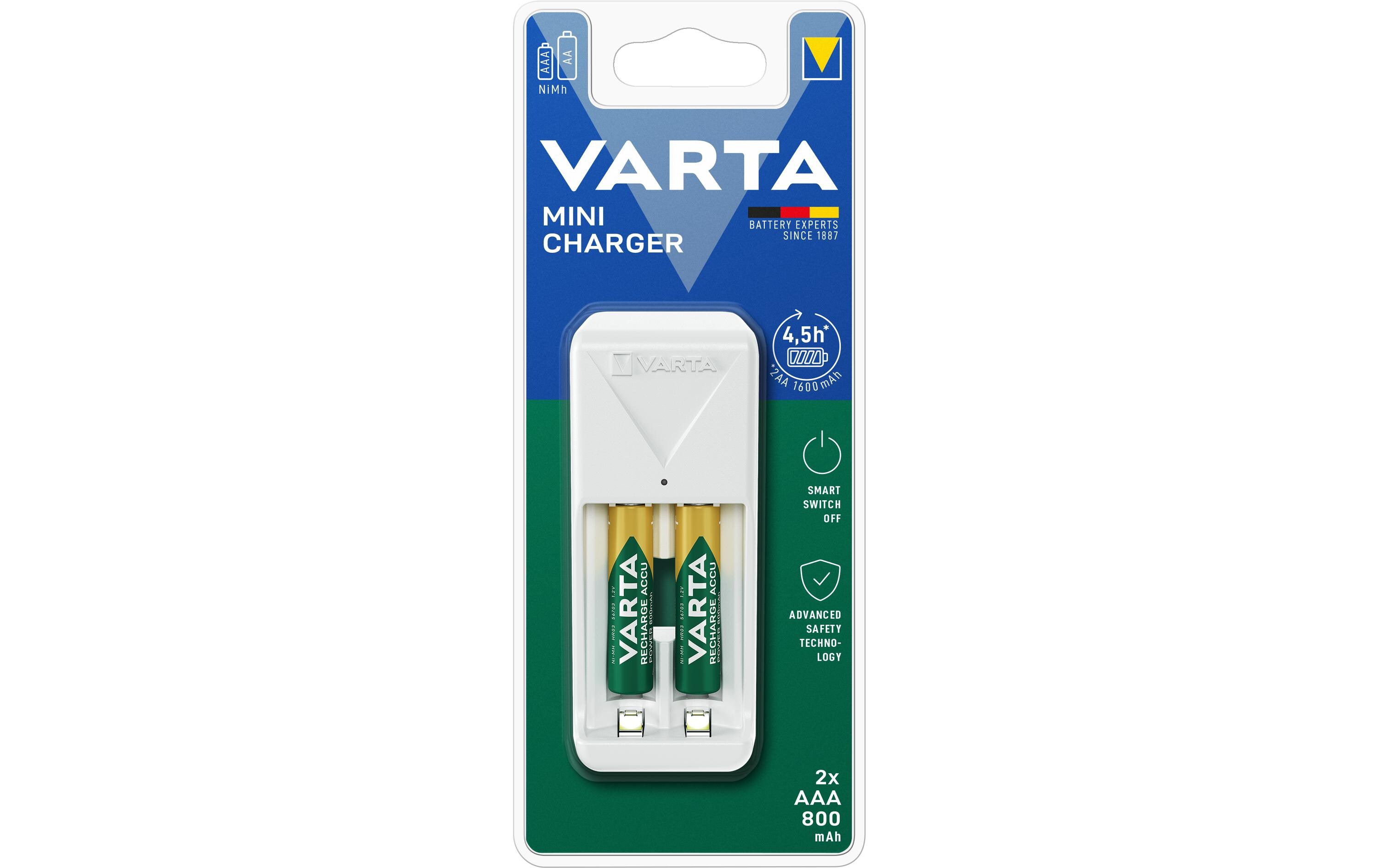 Ladegerät Mini Charger + 2x AAA 800 mAhLadegerät für AAA Batterien mit vielen Sicherheitsfeatures