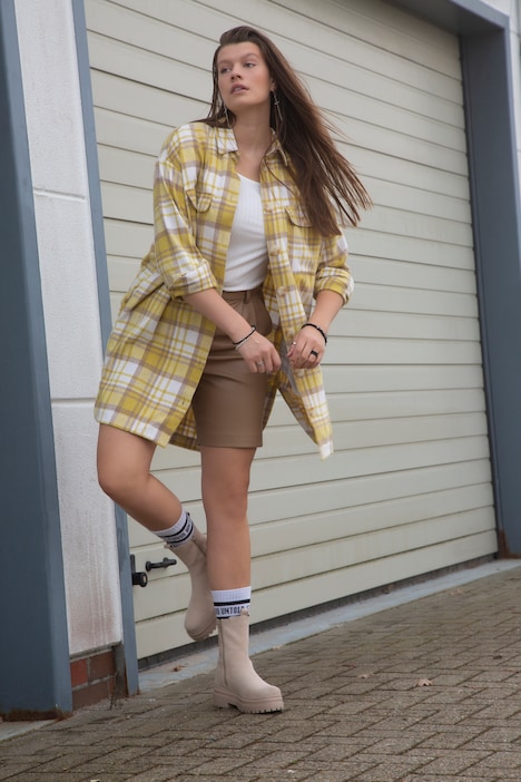 Hemdjacke, oversized, lang geschnitten, Hemdkragen, Langarm, Karo