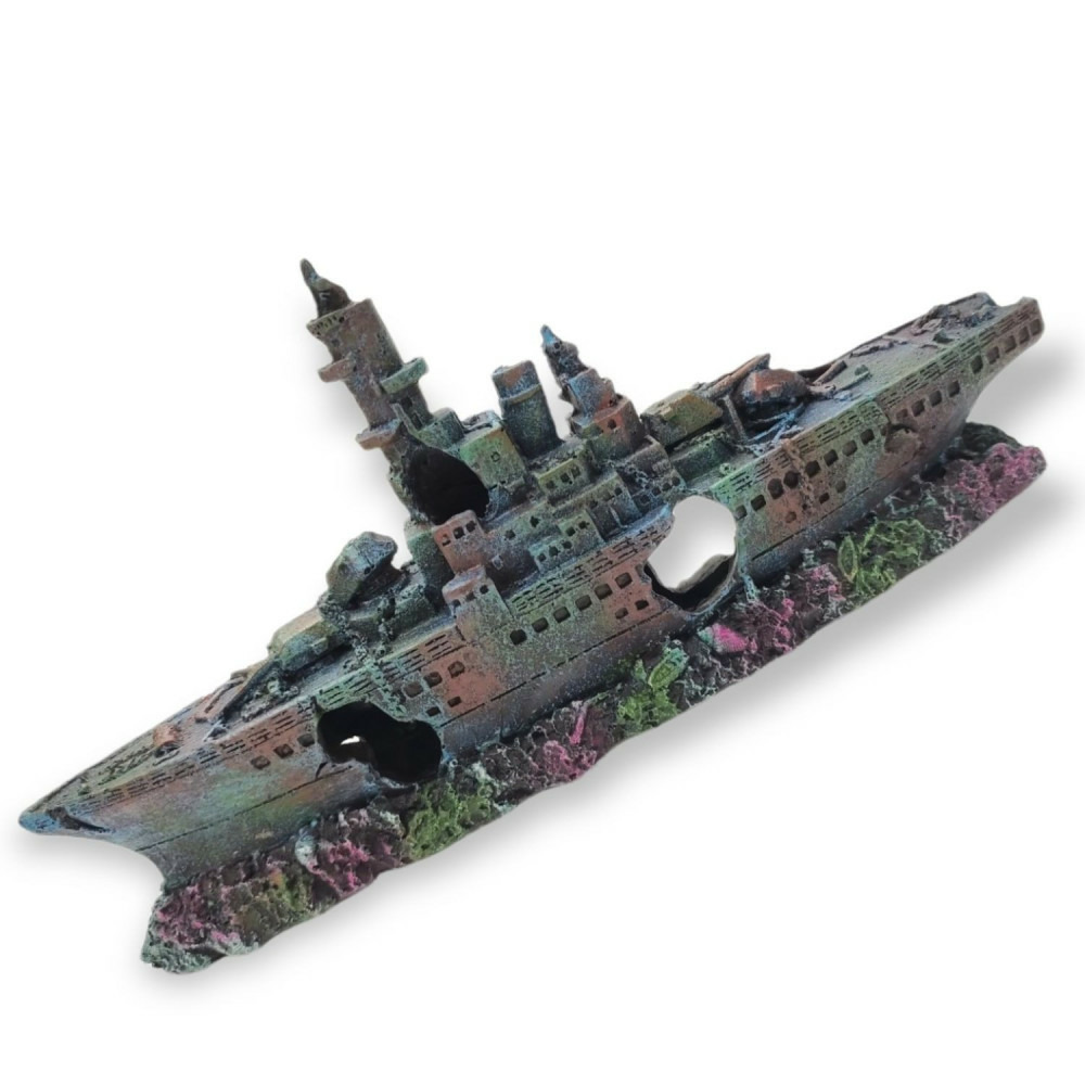 Bateau gris épave 23 x 4 x 11cm, ropa, décoration aquarium.