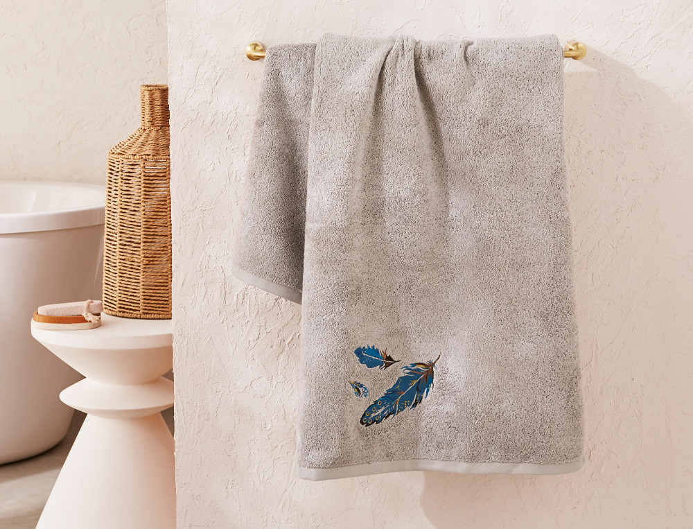 Drap de bain-Bleu de Paon brodé