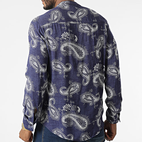 Chemise Manches Longues Col Mao Bandana UY841 Bleu Marine