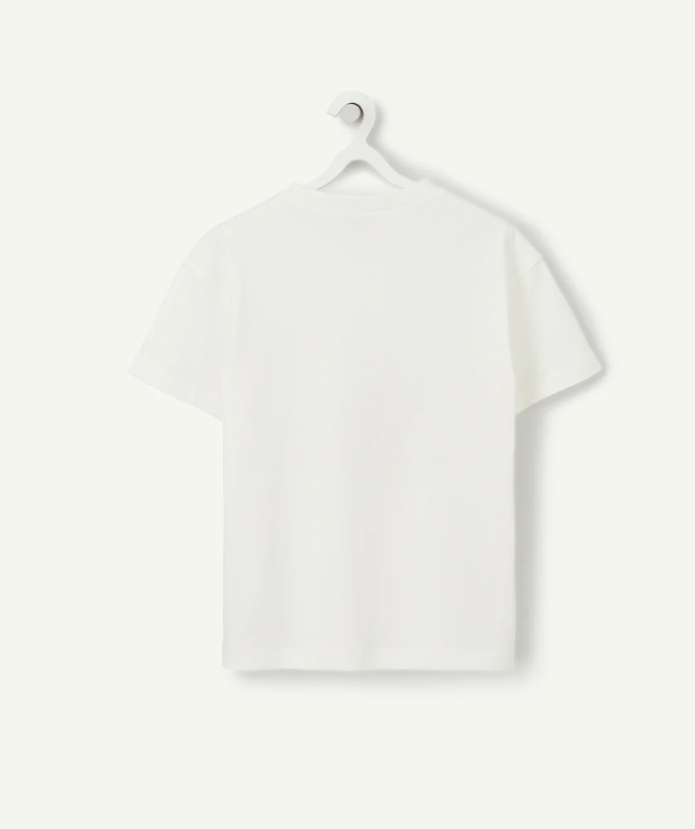 T-SHIRT GARÇON EN FIBRES RECYCLÉES BLANC AVEC BASKET