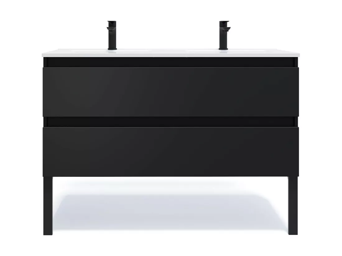 Meuble de salle de bain suspendu double vasque intégrée 120cm 2 tiroirs Noir - Hudson
