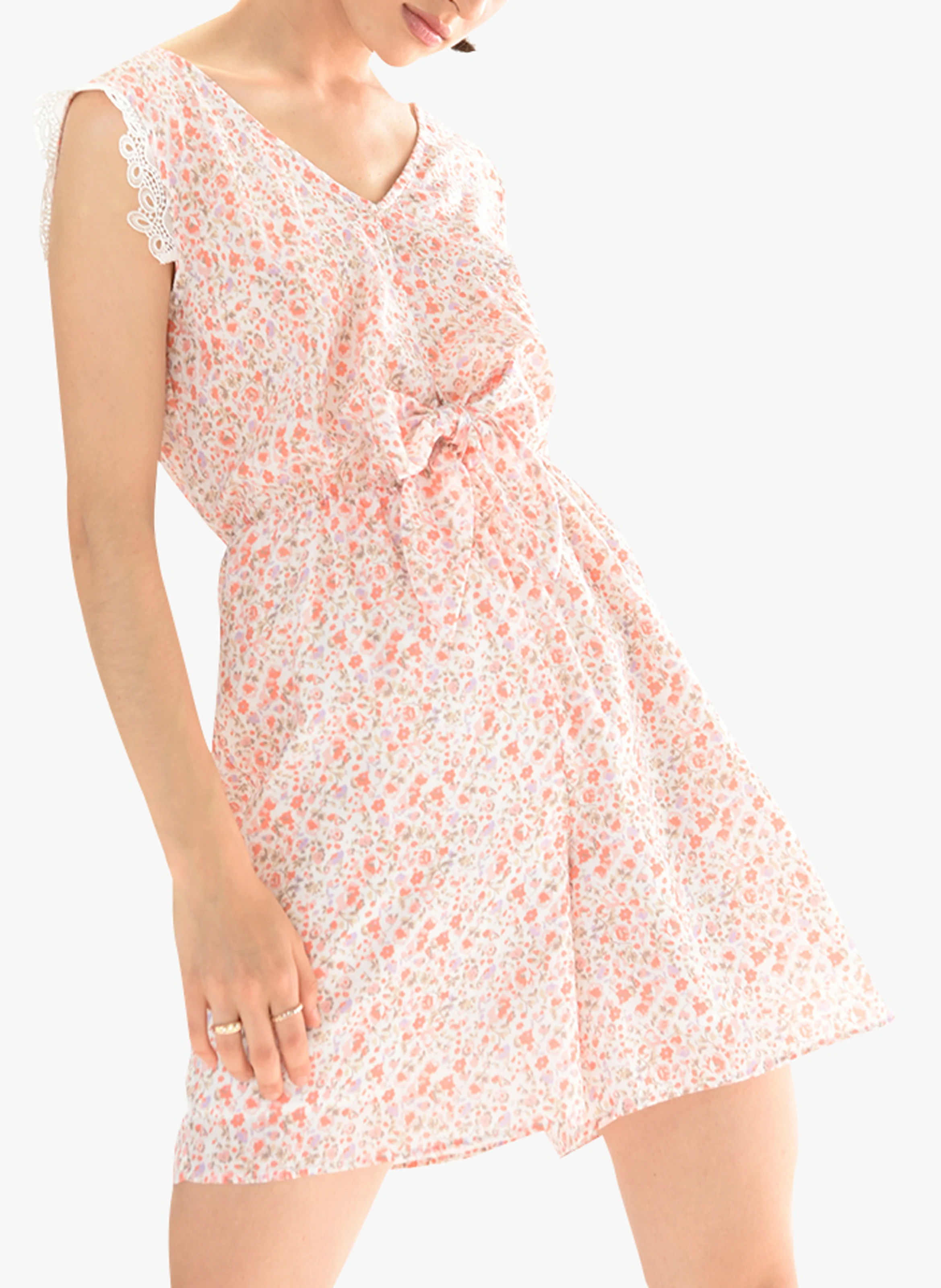 Combi short col v imprimée | Rose