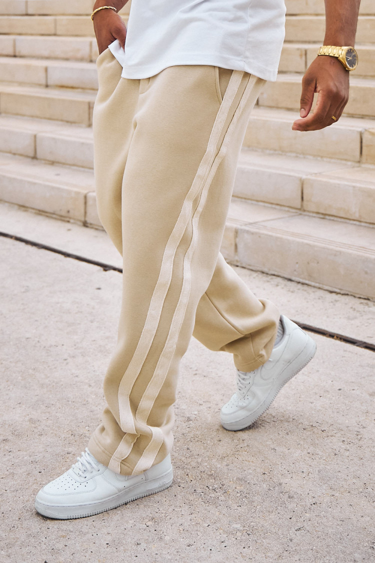 Jogging beige à bandes bicolore