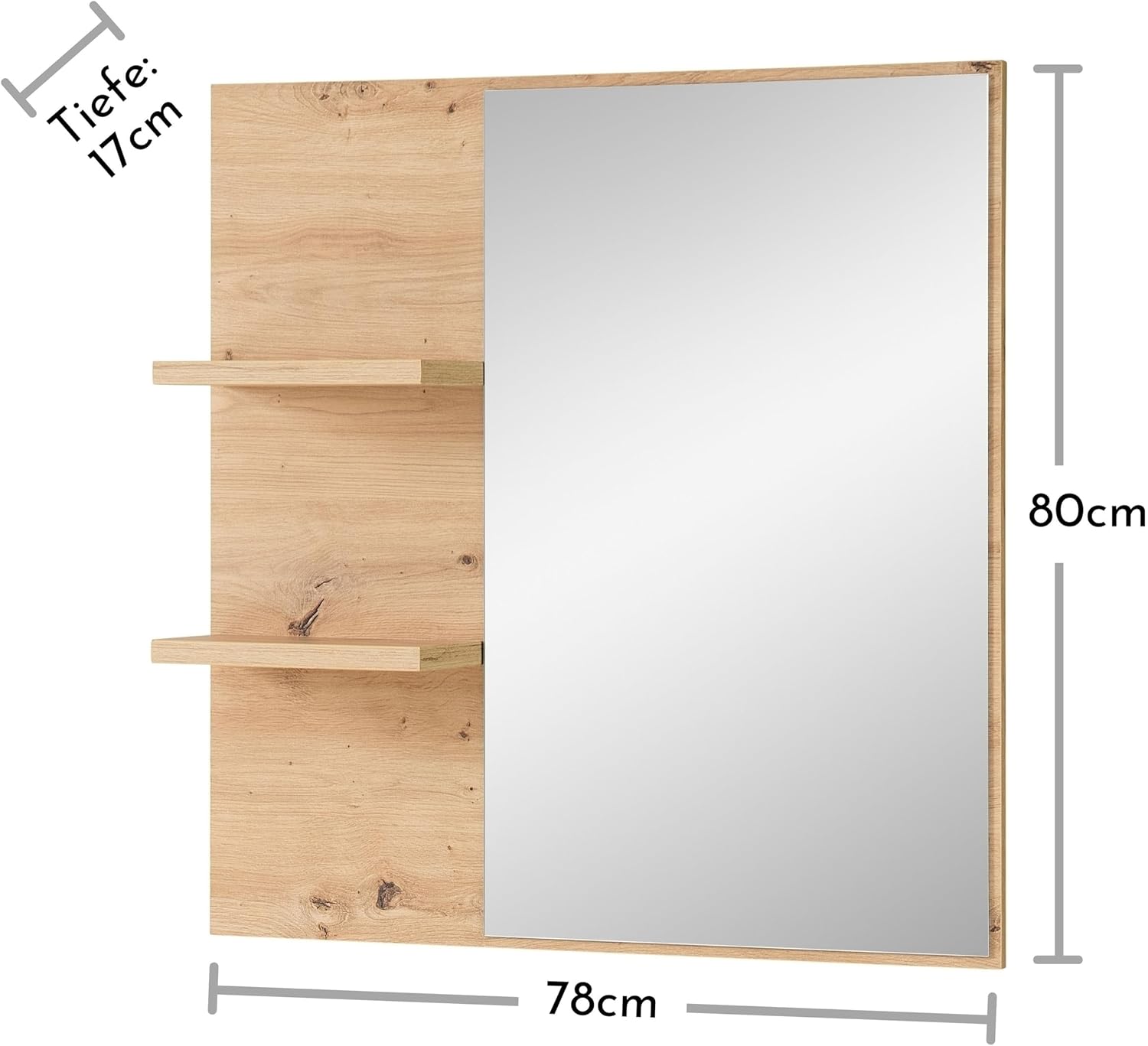 möbelando Garderoben-Set >Bari< (2-teilig) Schuschrank 78x103x38cm mit 3 Böden und Schublade, Spiegel 78x80x17cm mit 2 Böden, Schilfgrün supermatt/Artisan Eiche Dekor - 78x190x38cm (BxHxT)
