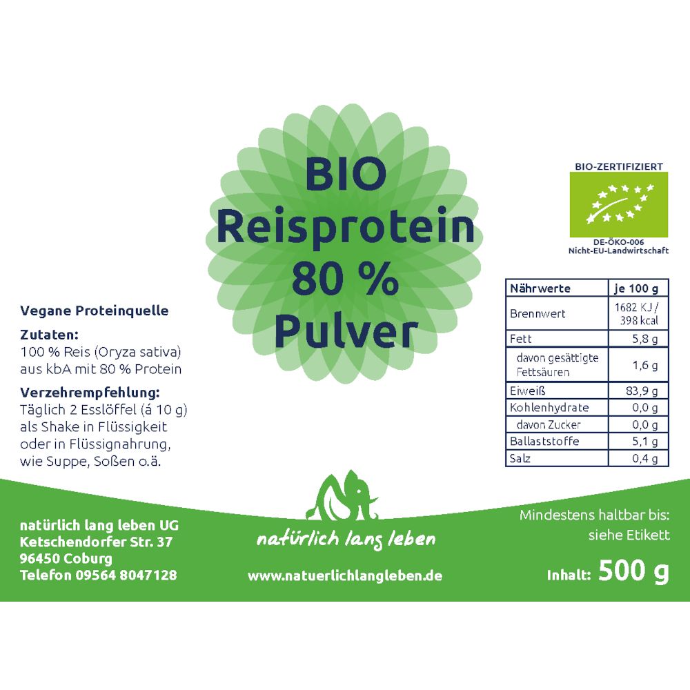 natürlich lang leben BIO Reisprotein Pulver