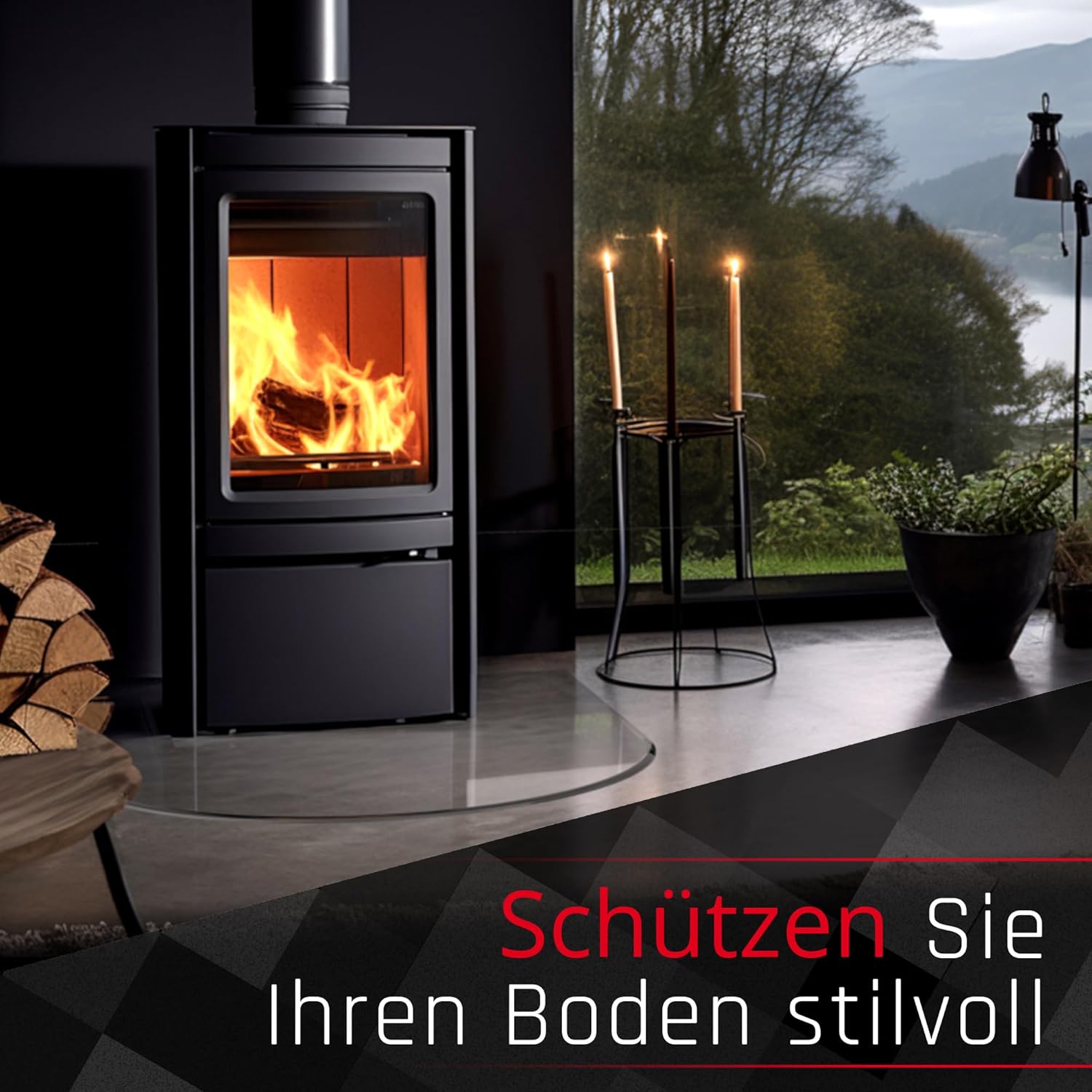 BIJON Glasplatte Rundbogen für Kaminofen mit Dichtlippe, Glasbodenplatte - Funkenschutzplatte Glas mit Facettenschliff, Kamin Hitzeschutz, ESG Sicherheitsglas 85 x 110 cm x 6mm