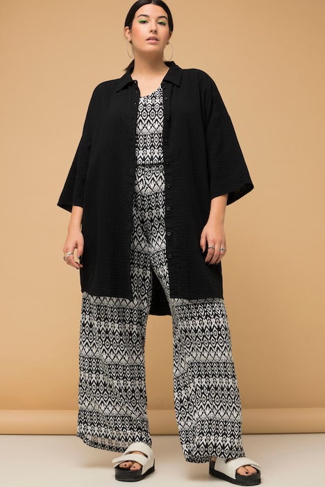 Long-Musselinhemd, oversized, Hemdkragen, Halbarm