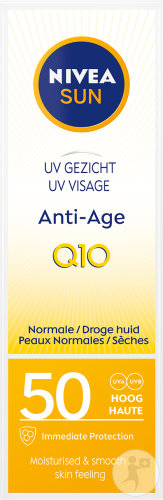 Nivea Sun UV Visage Anti-Âge Q10 Crème Solaire IP50 Peaux Normales Et Sèches 50ml