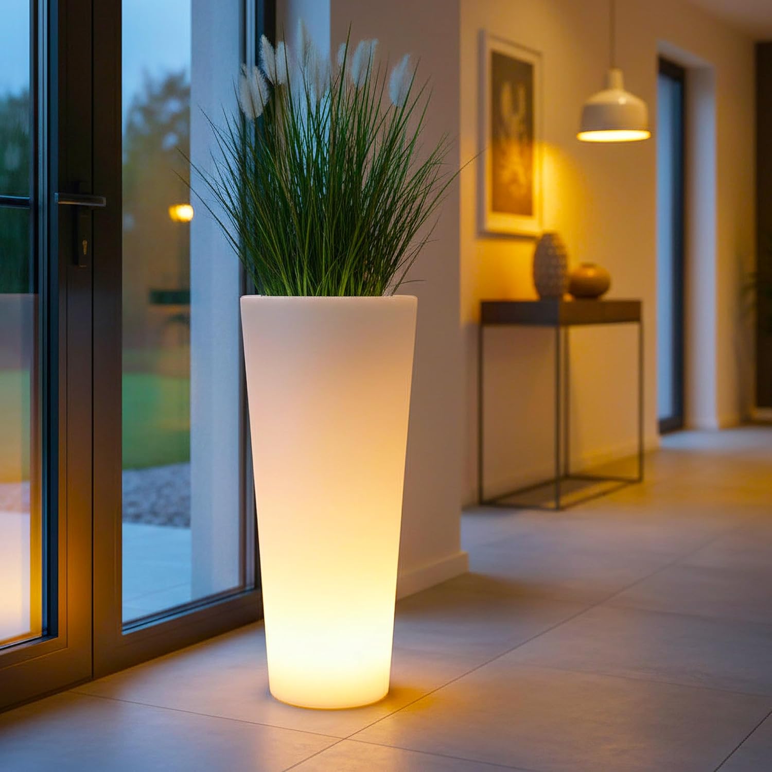 Arnusa Moderner beleuchteter Blumenkübel 90x37 cm Pflanzgefäß PL404S Blumentopf LED RGB mit Akku und Netzteil Indoor & Outdoor