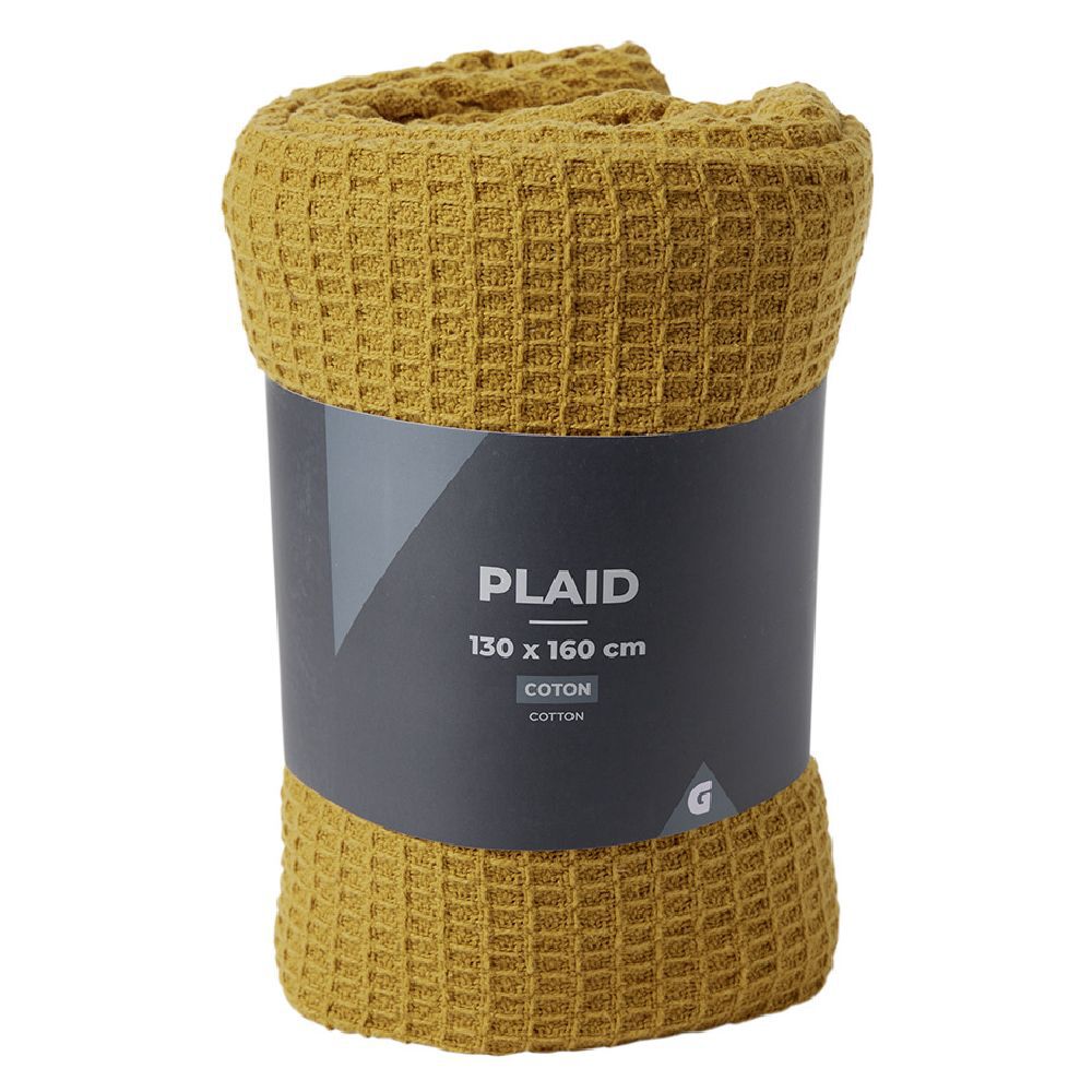 Plaid coton gaufré 130x160cm jaune