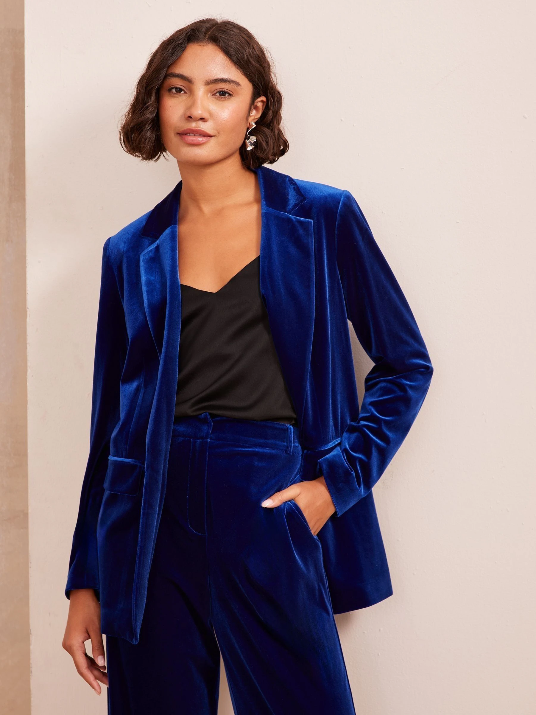 Blauw - Friends Like These fluwelen, Tailored Single breasted co-ord Pak Blazer
