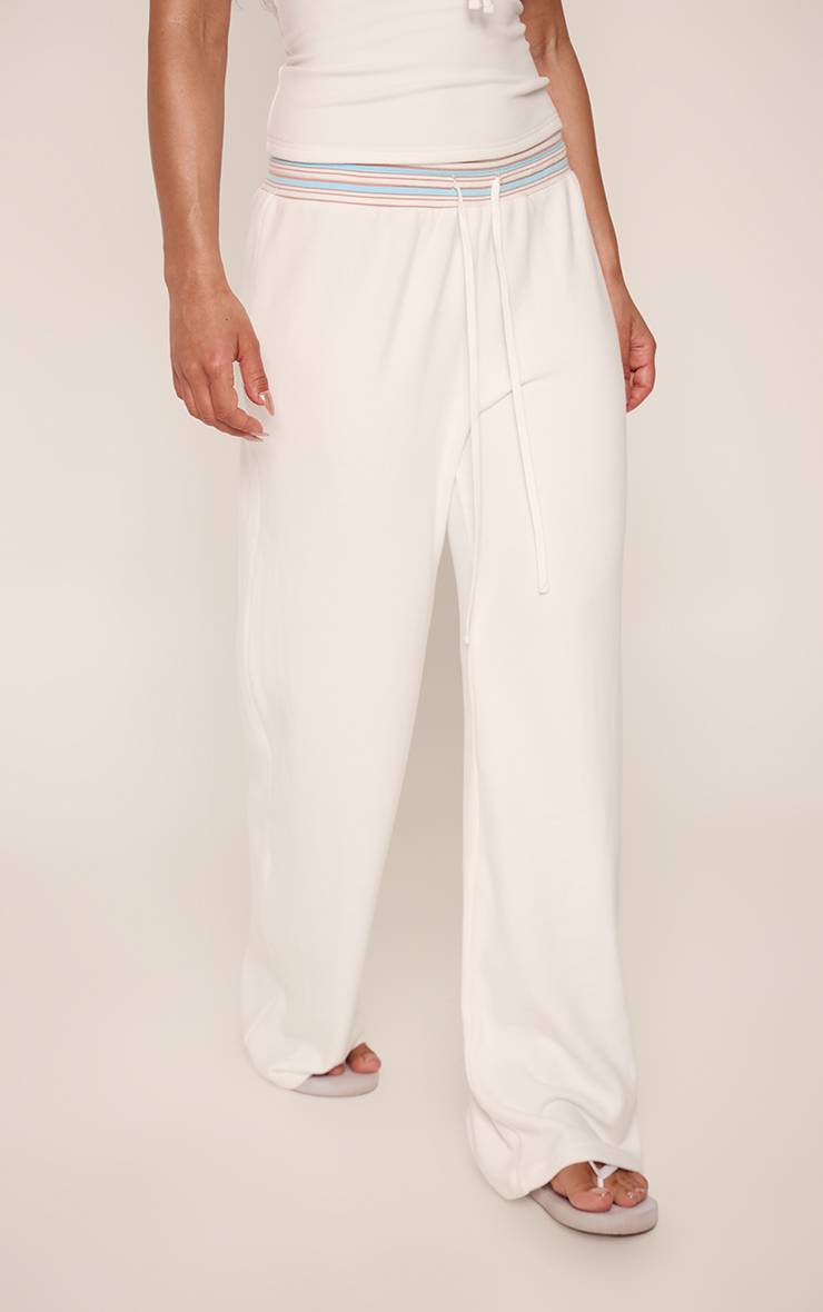Blanc Jogging À Jambe Droite Avec Taille À Rayures Douces
