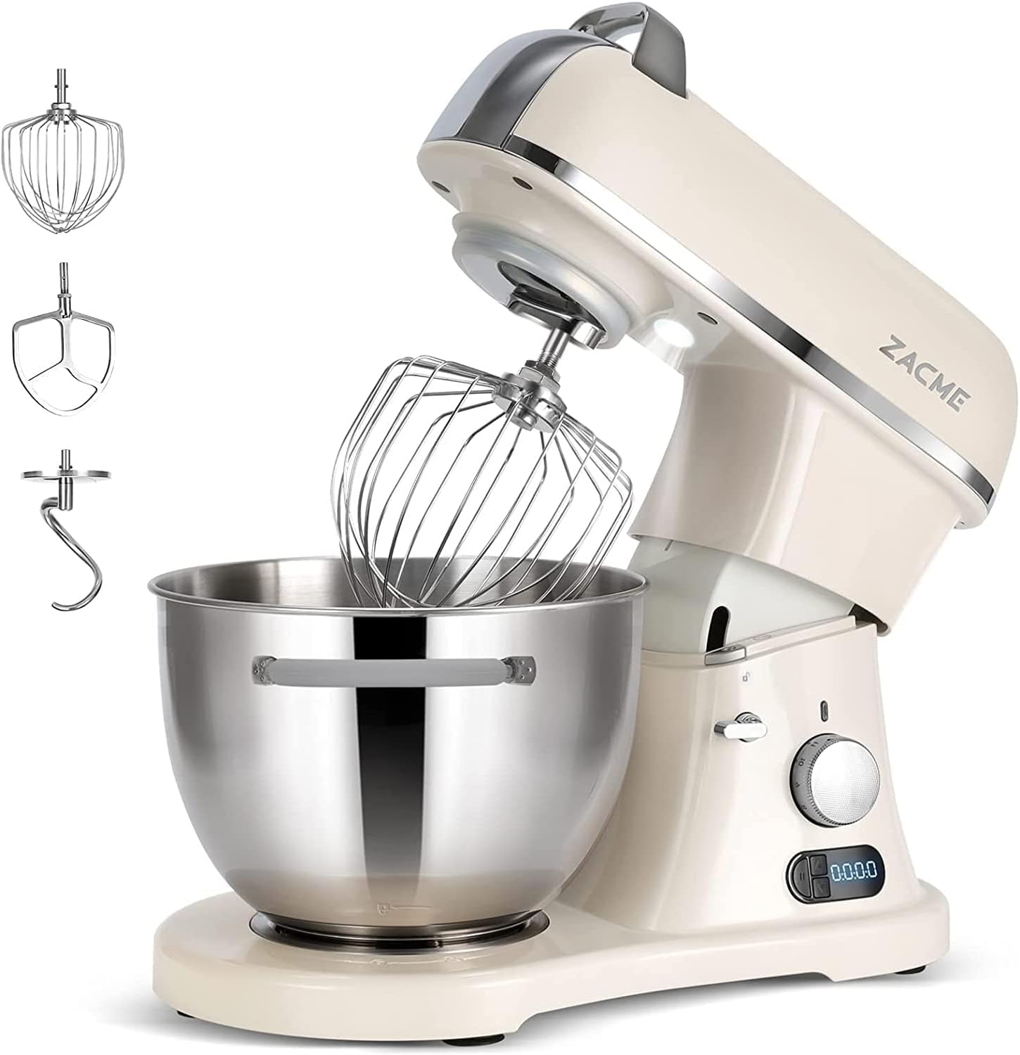 ZACME Profi Küchenmaschine Knetmaschine Aluminiumgussgehäuse(1500W),7L Edelstahlschüssel Teigmaschine mit LED-Touchscreen,Geräuscharme Rührmaschine,3 Rühraufsätze und Spritzschutz,11 Geschwindigkeit