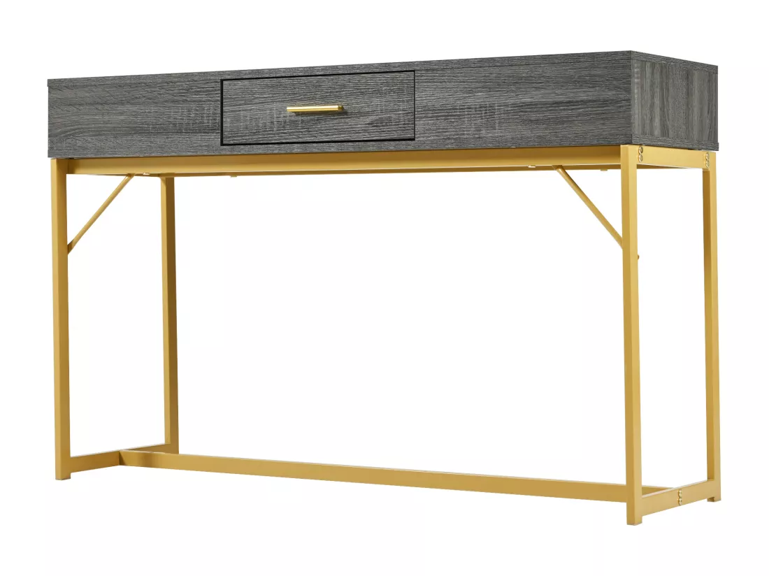 Console avec 1 tiroir - Pièds en métal doré - Gris - BLITZ
