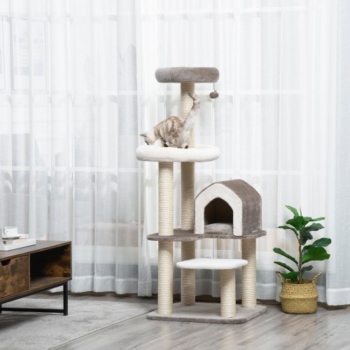 Arranhador PawHut com caverna marrom para gatos grandes
