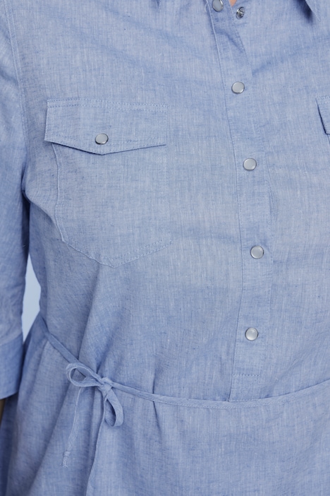 Bellieva-Bluse, extra lang, Druckknöpfe, 3/4-Ärmel, Biobaumwolle, GOTS