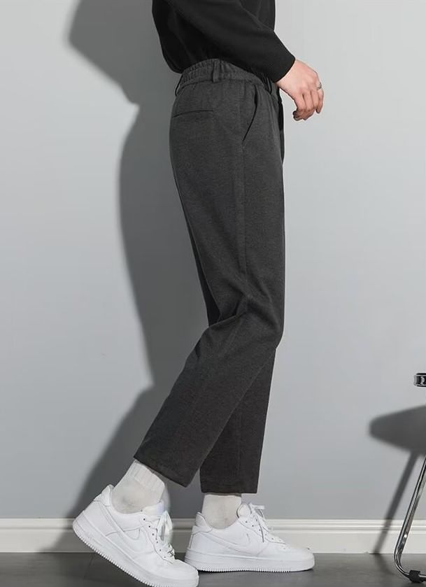 jaywoon - Mid Rise Plain Cropped Tapered Dress Pants