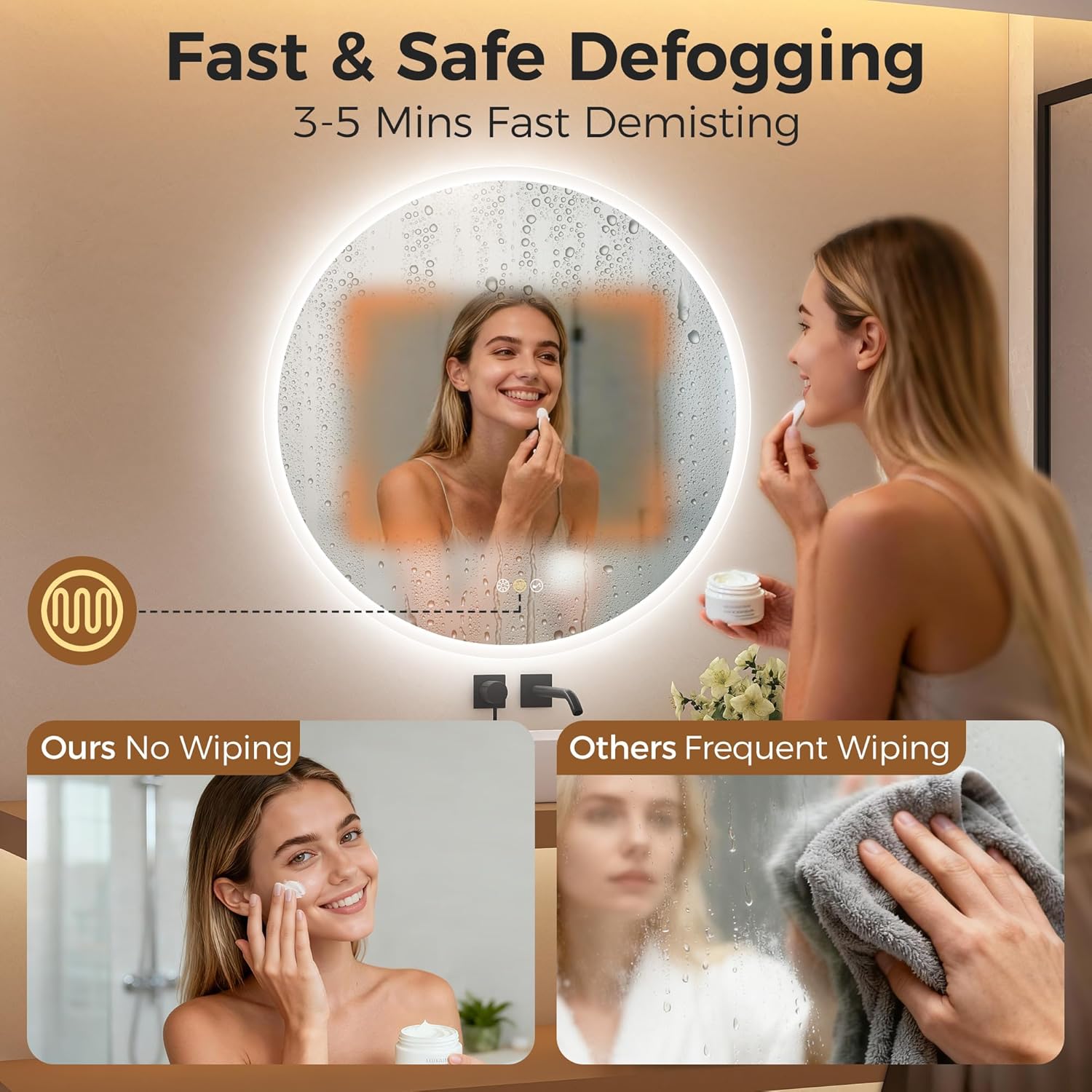 STARLEAD 60cm Runder-Badspiegel-mit-Beleuchtung, Bluetooth, Dimmbar, 3 Farbtemperatur, Entfoggen, Speicherfunktion, HD Hartglas, IP44 Wasserdicht
