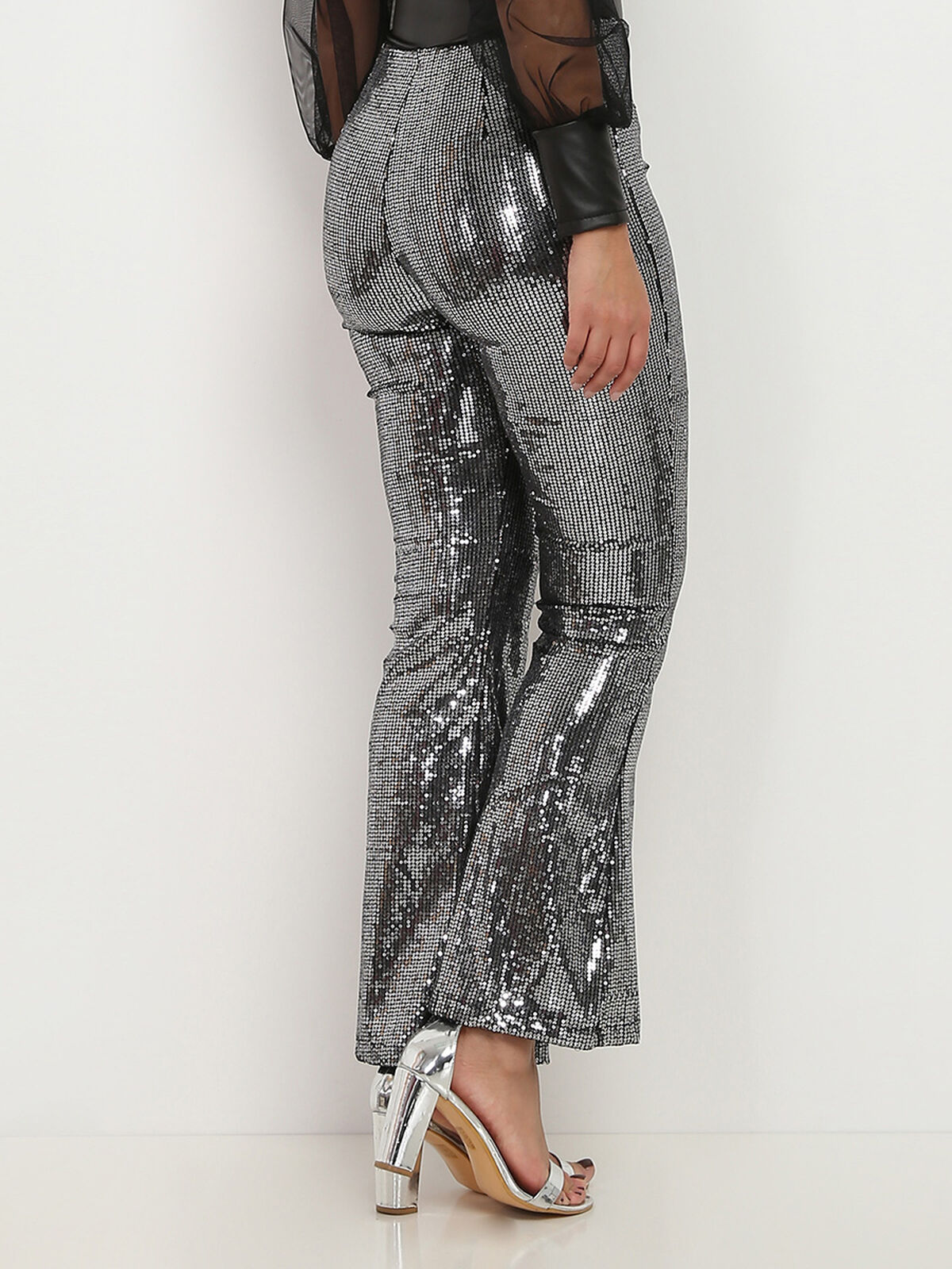 Pantalon flare à sequins- Argenté