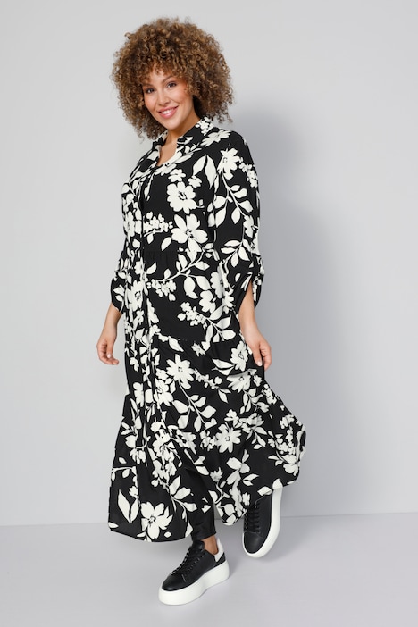 Maxikleid, floraler Druck, Langarm mit TurnUp