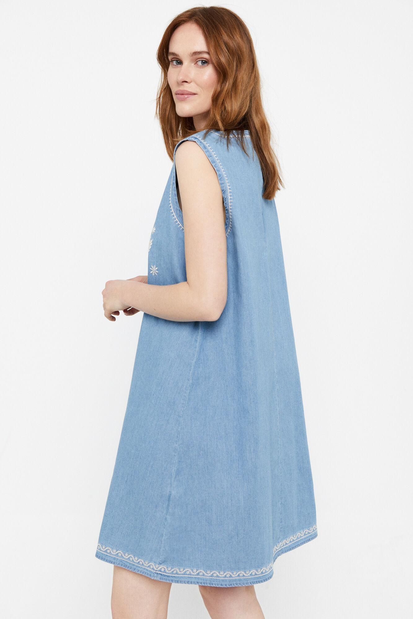Vestido sem mangas em Tencel - Azul