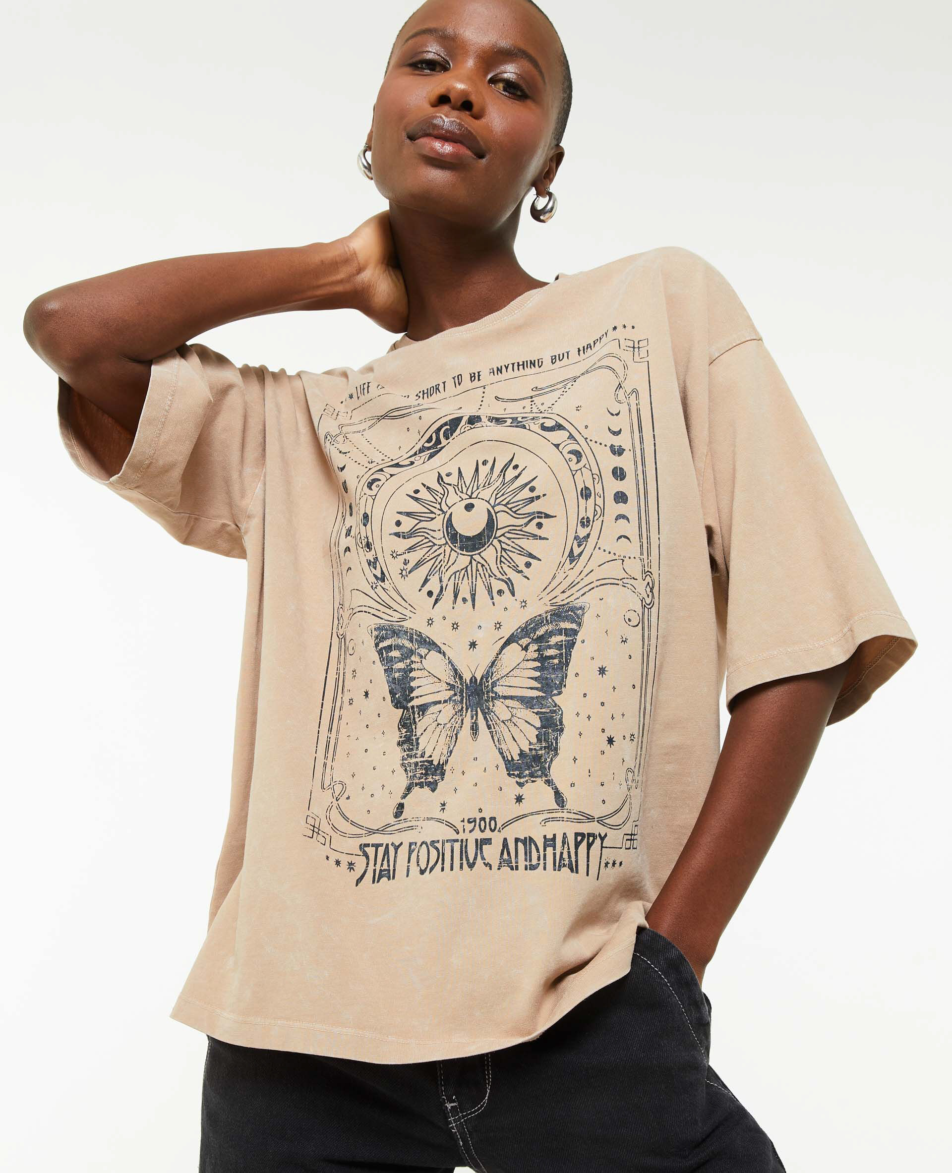 T-shirt oversize avec imprimé - Taupe
