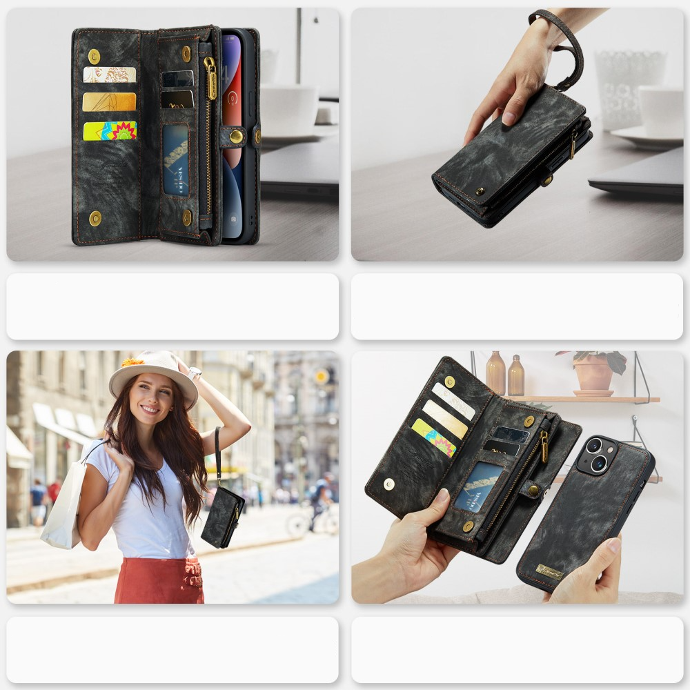 iPhone 15 2in1 Leder Tasche   Magnet Hardcase Karten Etui - Schwarz