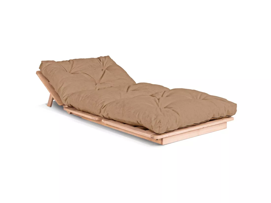 Canapé Lit Convertible en Bois avec Matelas Beige Confort Beige