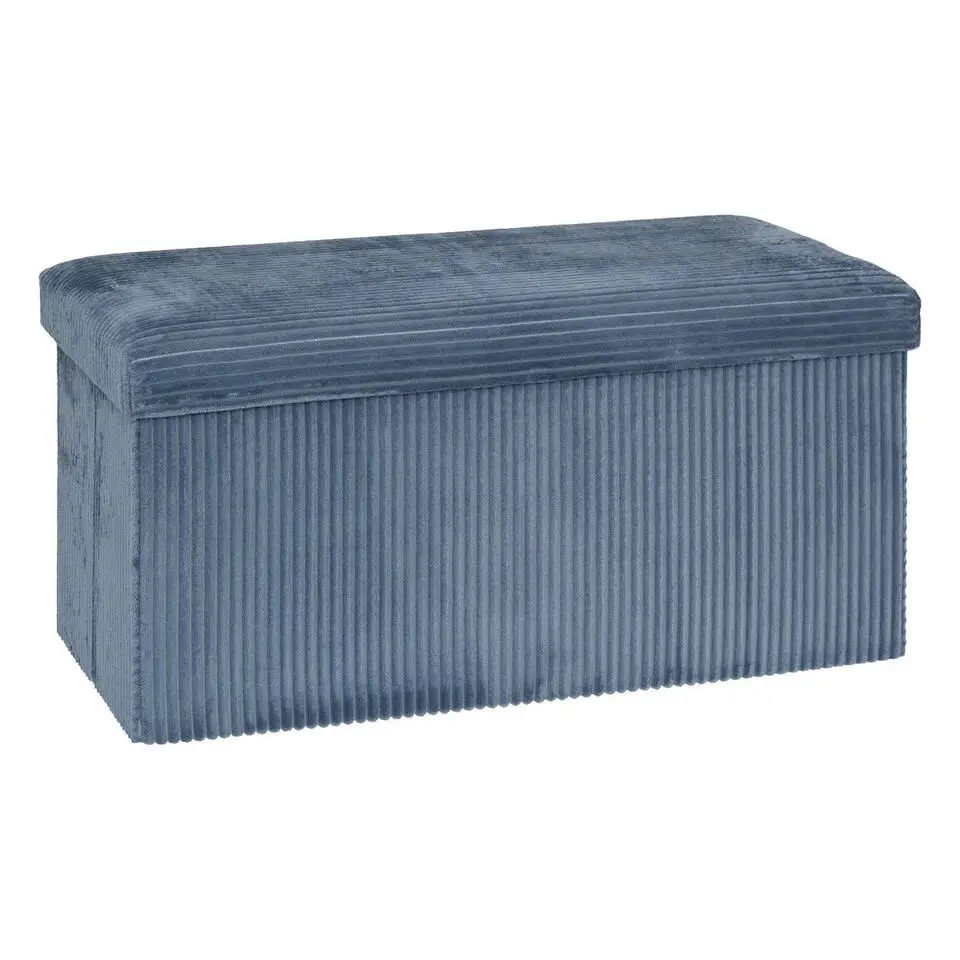 Atmosphera Hocker/poef Ribcord opvouwbaar - blauw - 76x38cm