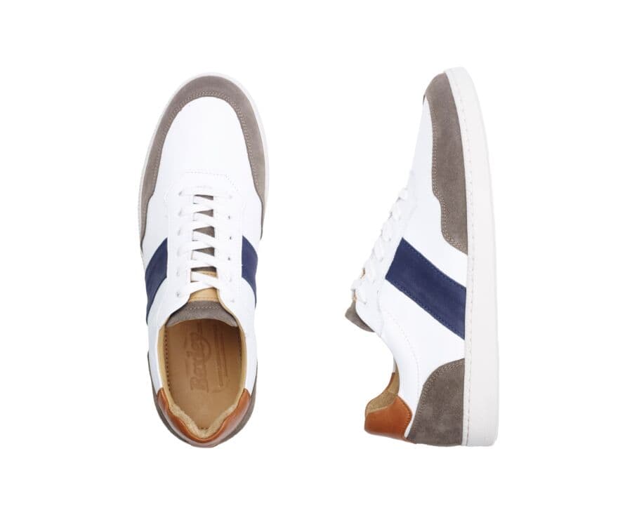 Sneakers cuir homme Blanc et Taupe Navy - BERRINGA
