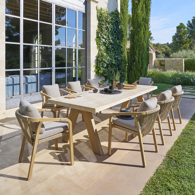 Ensemble table de jardin VENIZIA + 8 fauteuils PAPOUASIE Acacia