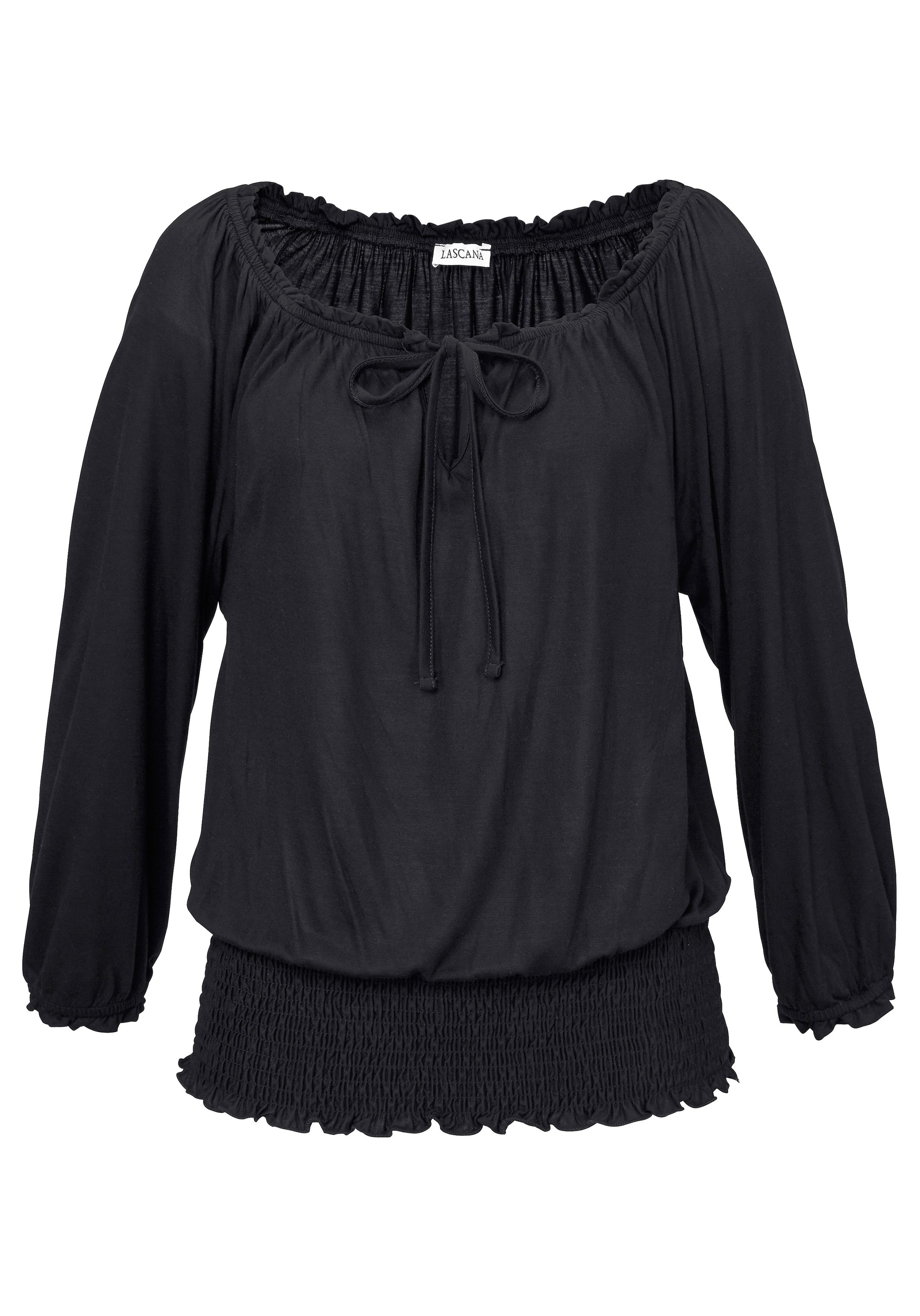 LASCANA Carmenshirt , mit 3/4-Ärmeln, Blusenshirt mit Bindeband und Gummizug