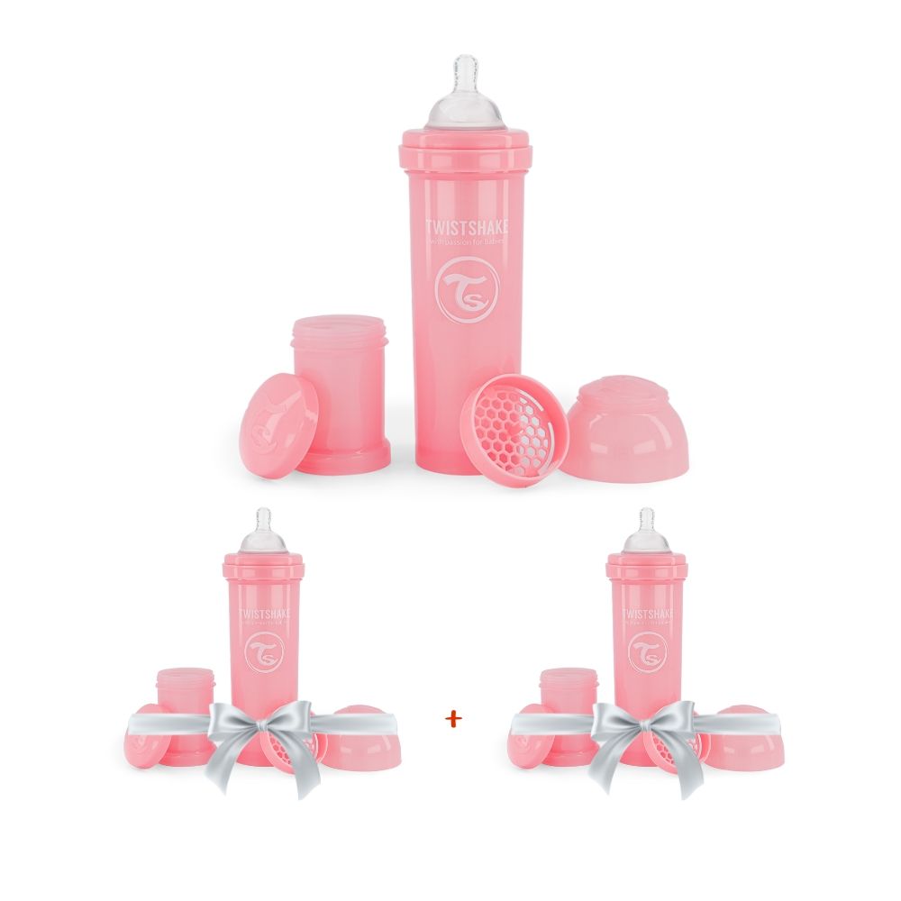 Biberon anti-colique 330 ml - Rose Pastel - Ecru