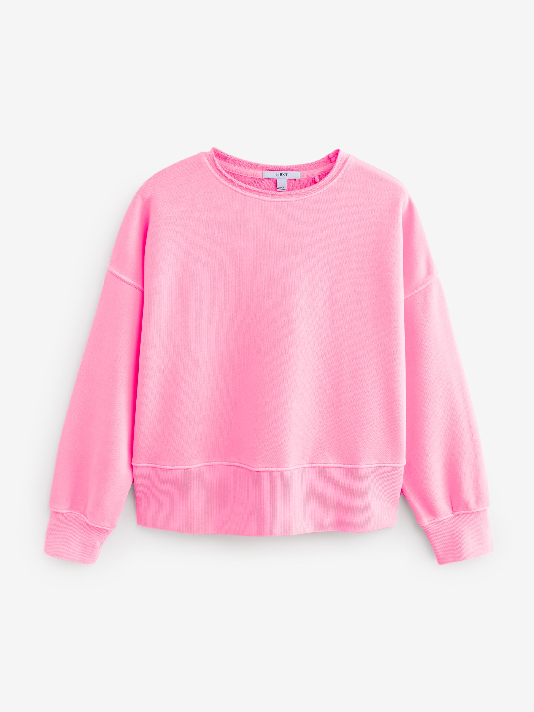 Roze bloemetjes - Sweatshirt met wassing, ronde hals en ongelijke zoomafwerking van katoen