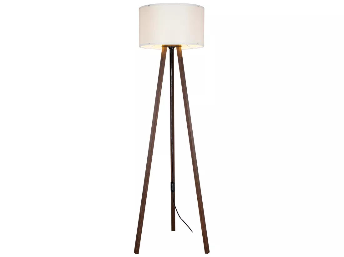Lampadaire Keynes trépied hauteur 136 cm E27 effet noyer / crème [lux.pro]