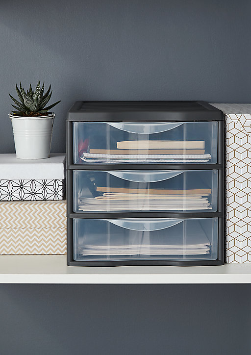 Tour en plastique 3 tiroirs Kontor gris H. 25,5 x L. 25.5 x P. 36 cm