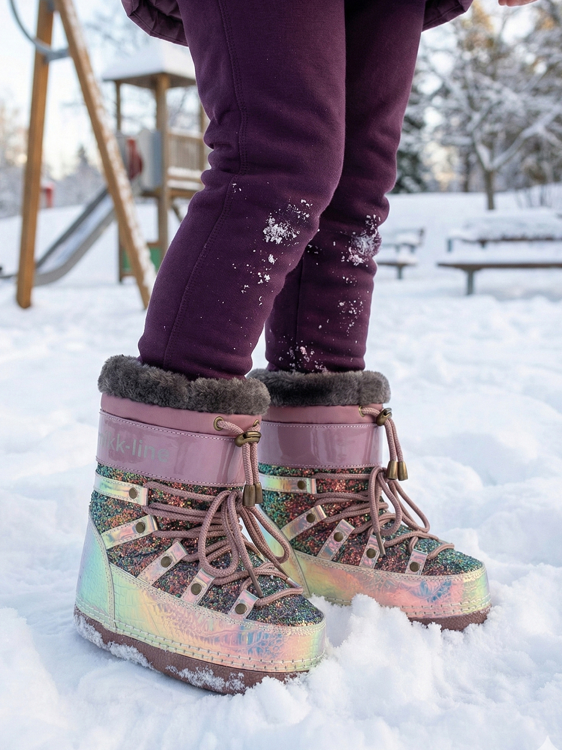 Mikk-Line Snow Boot Glitter Rose Brown