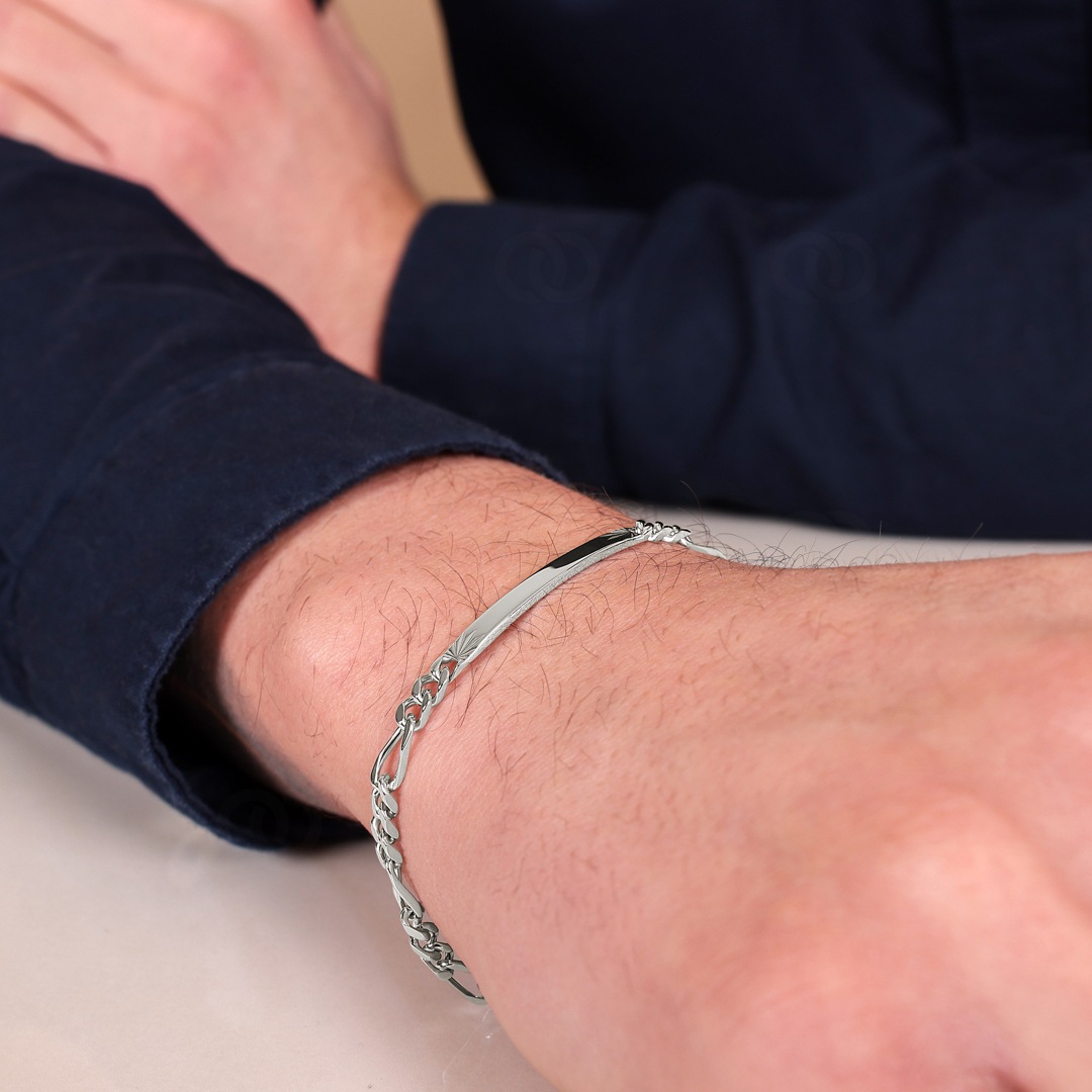 Gravurarmband Figaro 3+1 925 Silber rhodiniert 3.5mm