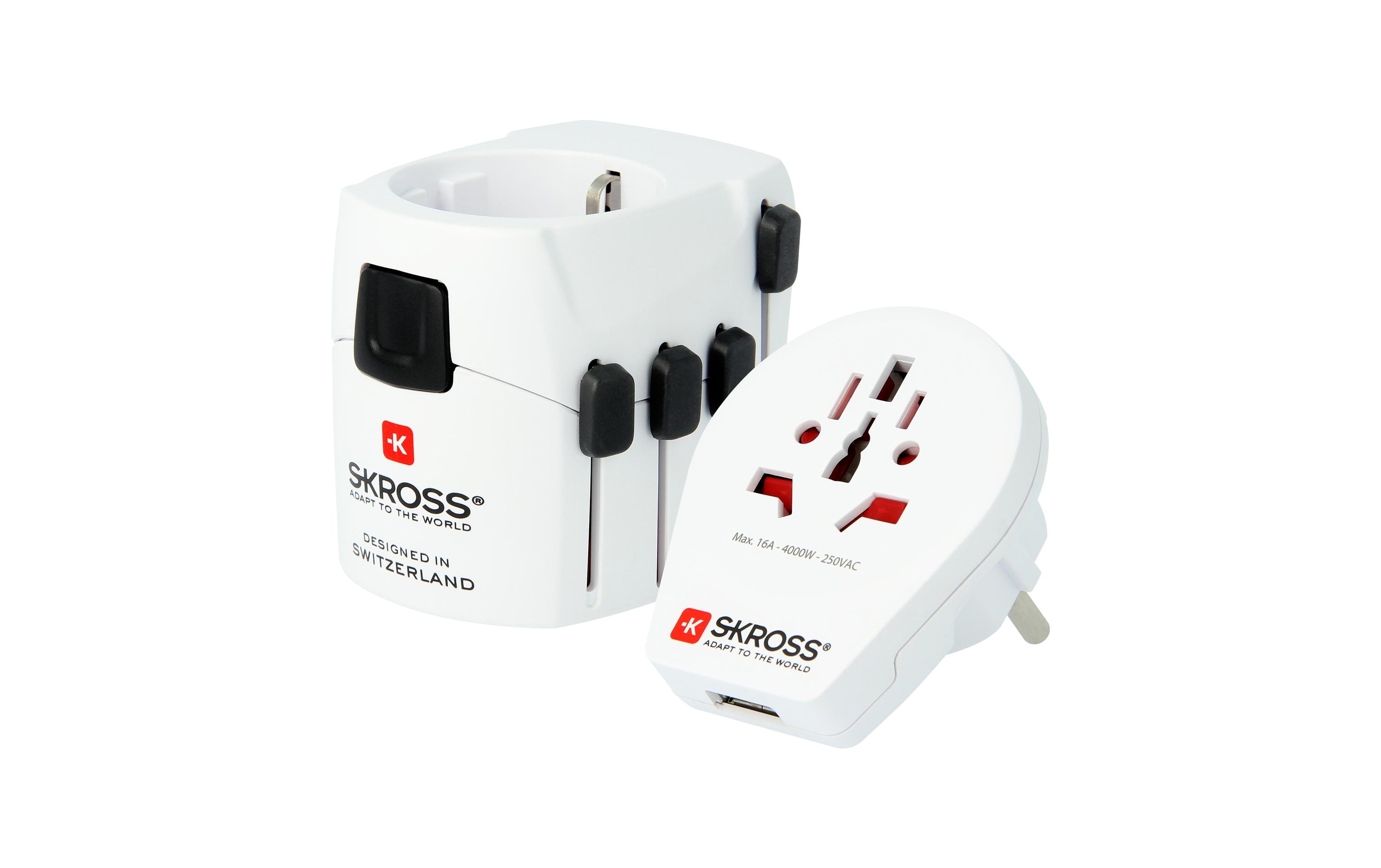 Weltreiseadapter PRO World & USBKompakter 3-poliger Weltreiseadapter mit USB-Anschluss