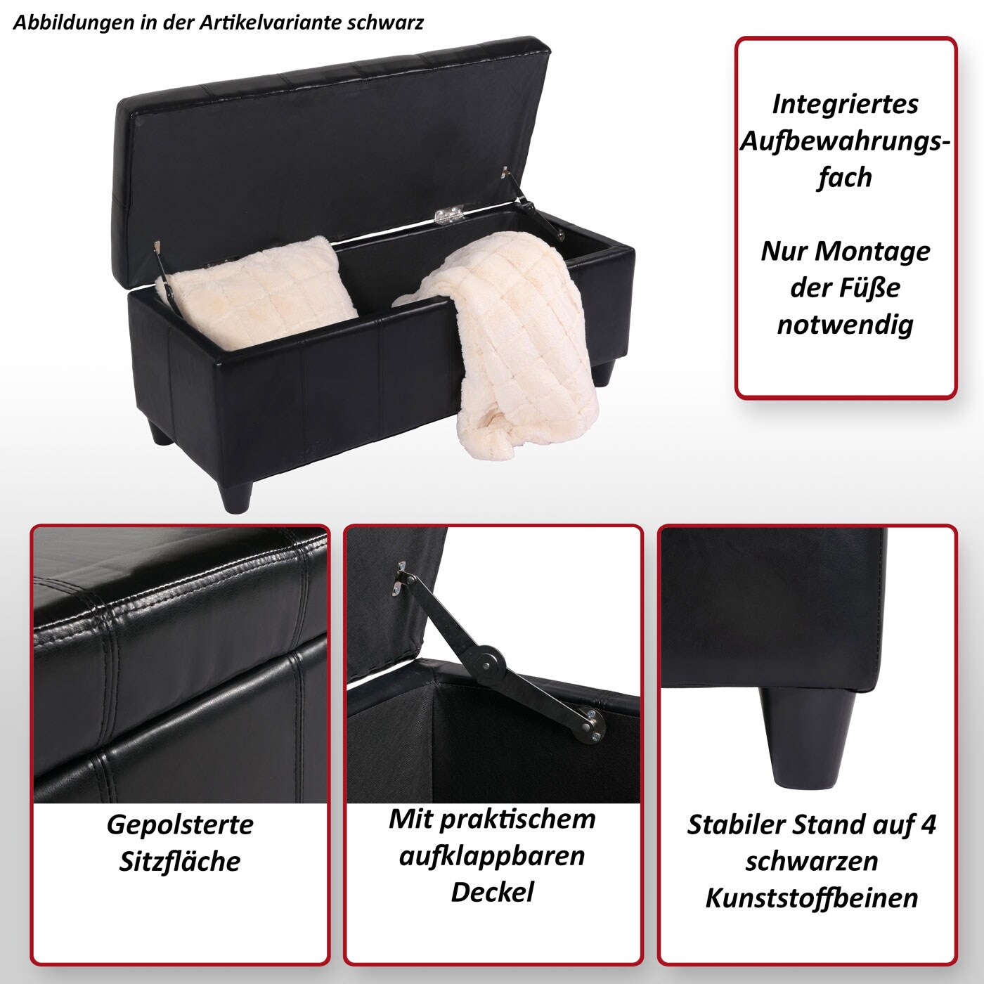 Bank Sitzbank MIT Aufbewahrung Arezzo Leder + Kunstleder 112x45x45cm MVG-zertifiziert ~ creme
