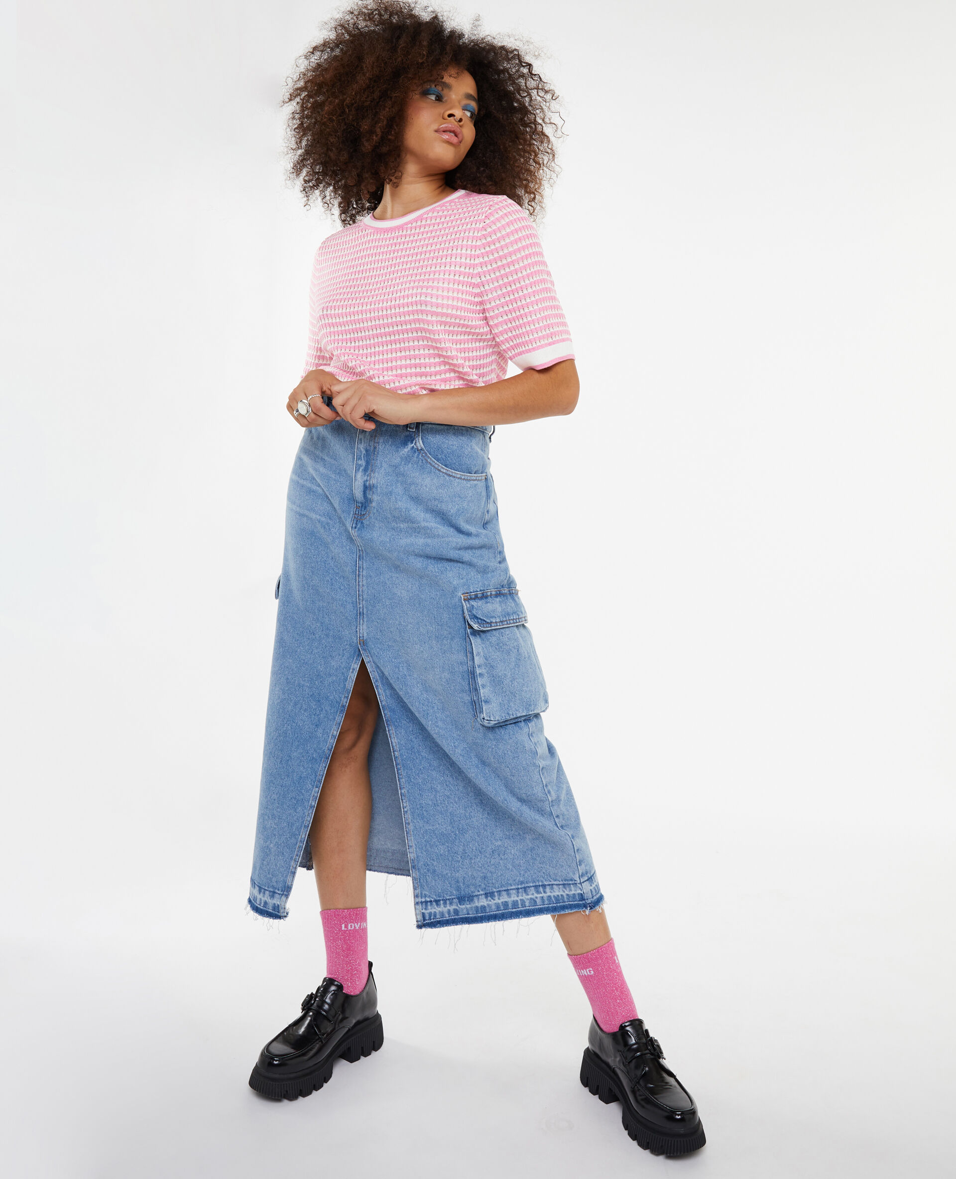 Pull ajouré manches courtes - Rose