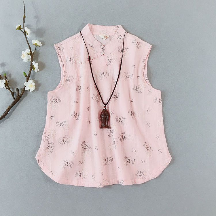 CosmoCorner - Traditionele Chinese mouwloze top met bloemenmotief en knopen