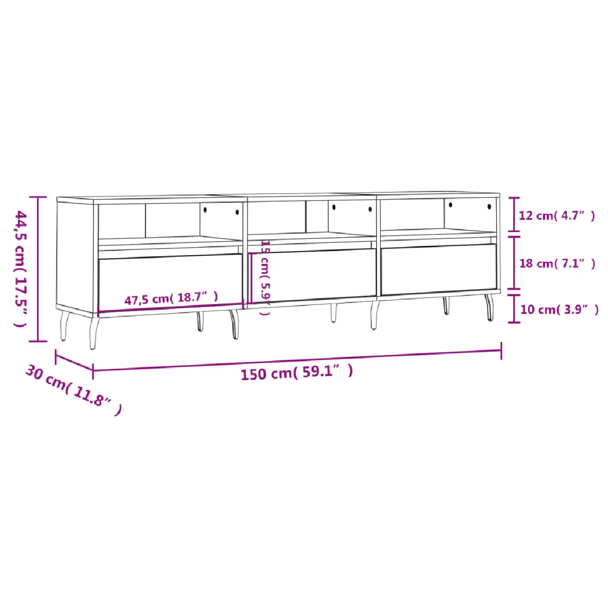 vidaXL Chêne Sonoma 150x30x44.5