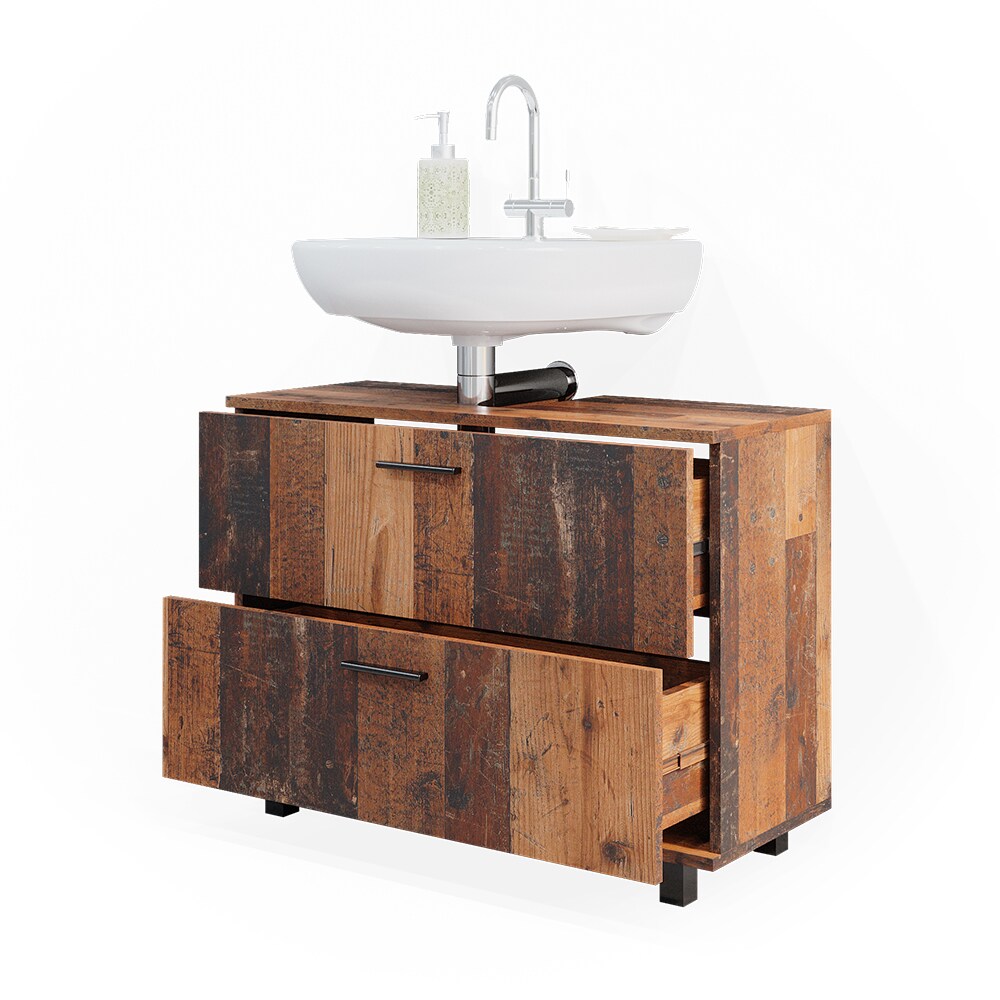 Vicco Waschtischunterschrank Waschbeckenunterschrank Ilias Old Style modern 80x61 cm Badezimmer Schrank Badschrank Badkommode Badmöbel 2 Schubladen