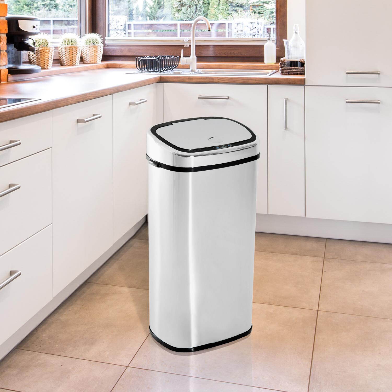 HOMCOM Mülleimer mit Sensor silber 40,5 x 29,5 x 78 cm (LxBxH)