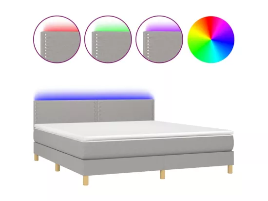 Sommier tapissier et matelas et LED Gris clair 180x200 cm Tissu